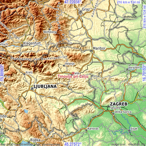 Topographic map of Trnovlje pri Celju
