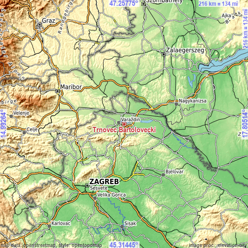 Topographic map of Trnovec Bartolovečki