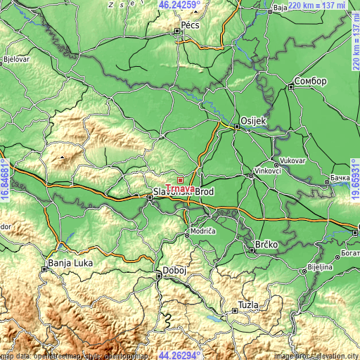 Topographic map of Trnava