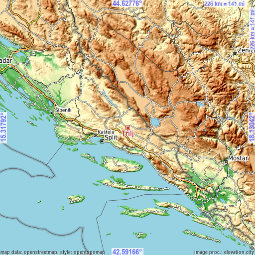 Topographic map of Trilj