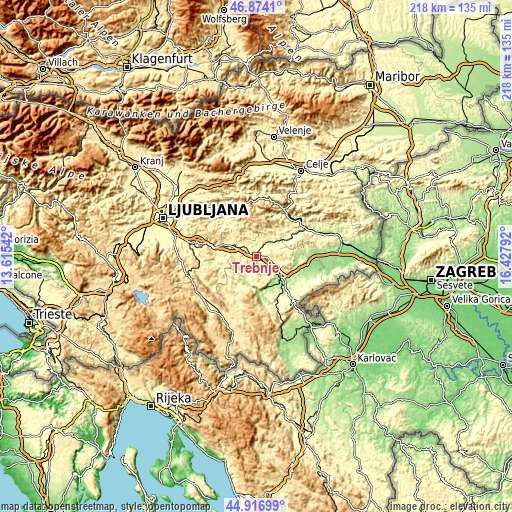 Topographic map of Trebnje