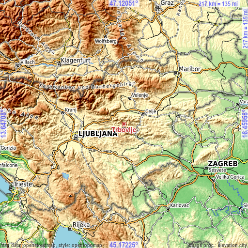 Topographic map of Trbovlje