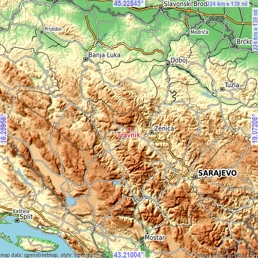 Topographic map of Travnik