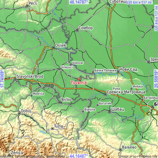 Topographic map of Tovarnik