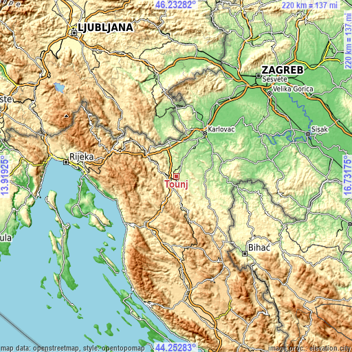 Topographic map of Tounj