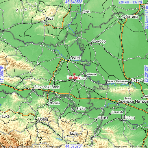 Topographic map of Tordinci
