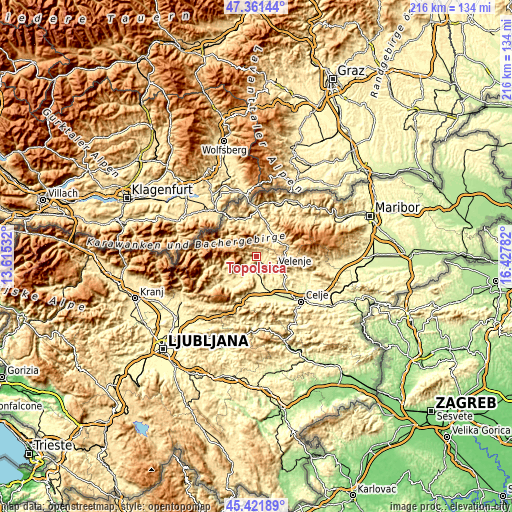 Topographic map of Topolšica