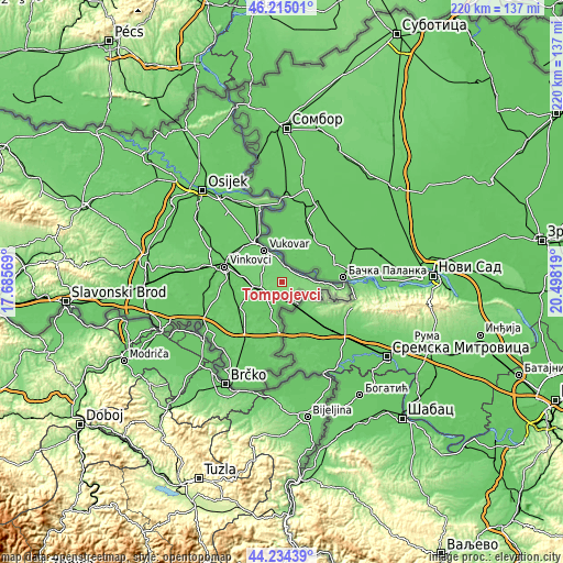 Topographic map of Tompojevci