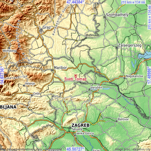 Topographic map of Sveti Tomaž