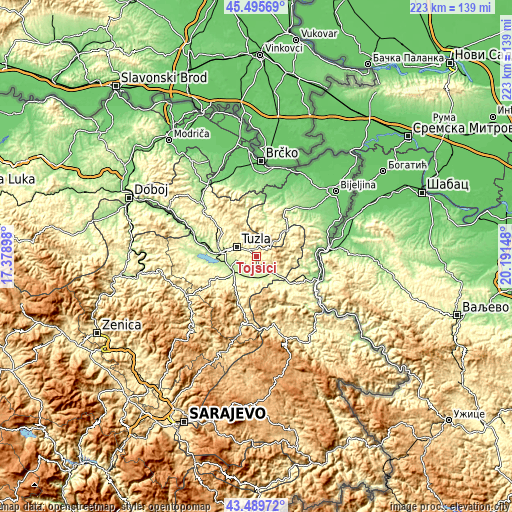 Topographic map of Tojšići