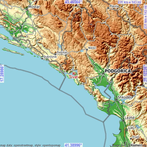 Topographic map of Tivat