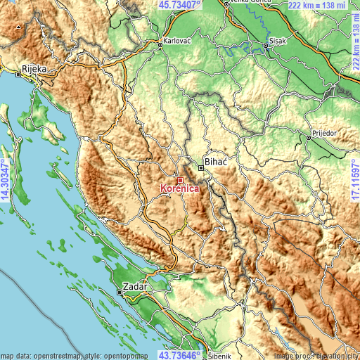 Topographic map of Korenica