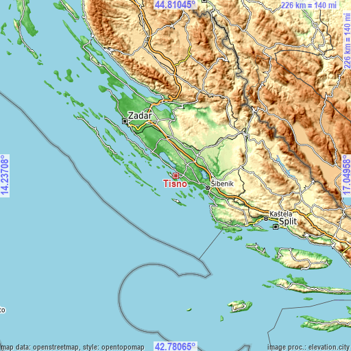 Topographic map of Tisno