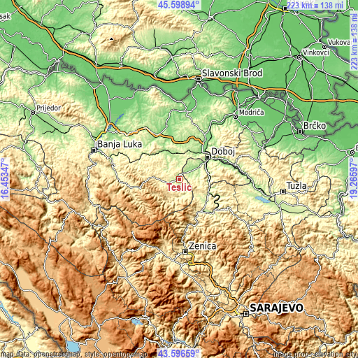 Topographic map of Teslić