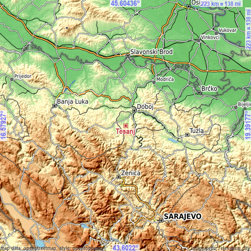 Topographic map of Tešanj