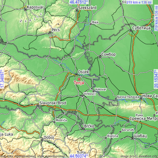 Topographic map of Tenja