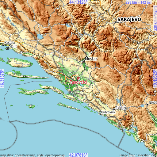 Topographic map of Tasovčići