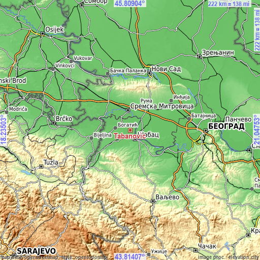 Topographic map of Tabanović