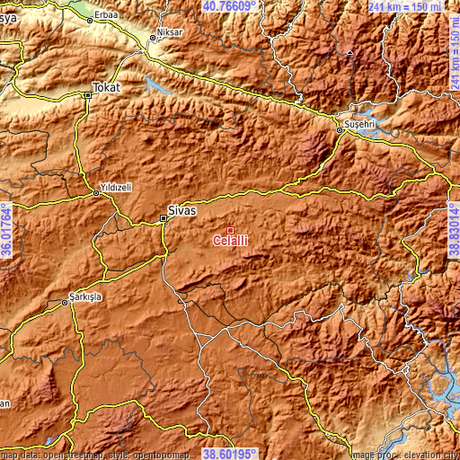 Topographic map of Celâlli
