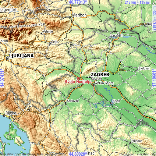 Topographic map of Sveta Nedjelja