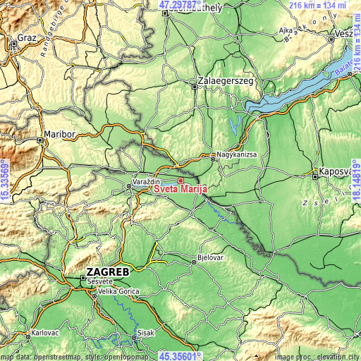 Topographic map of Sveta Marija