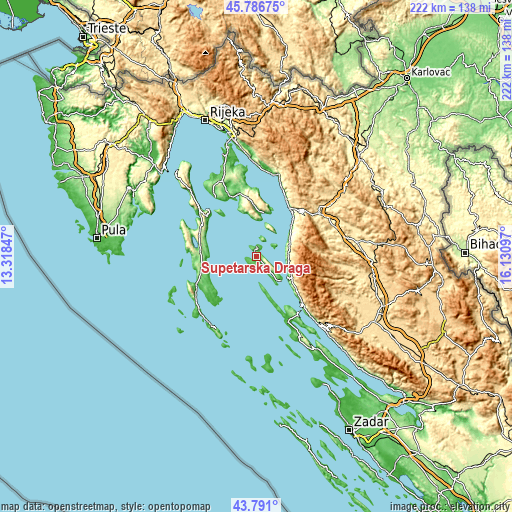 Topographic map of Supetarska Draga