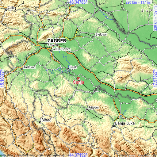 Topographic map of Sunja