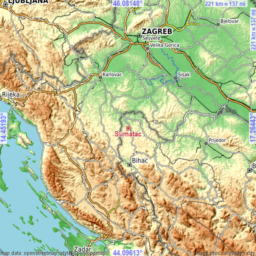 Topographic map of Šumatac