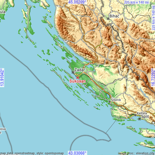 Topographic map of Sukošan