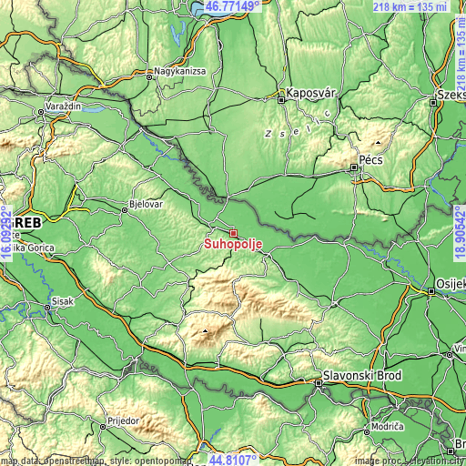 Topographic map of Suhopolje