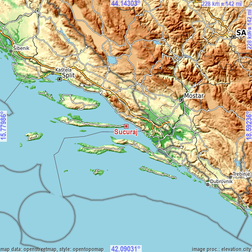 Topographic map of Sućuraj