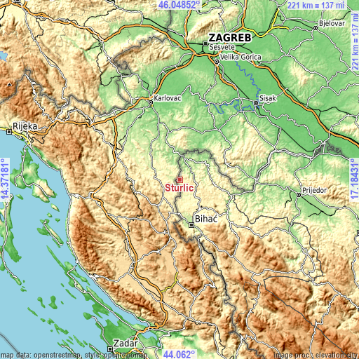 Topographic map of Šturlić