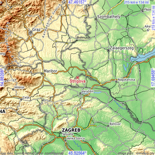 Topographic map of Štrigova