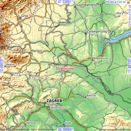 Topographic map of Strahoninec