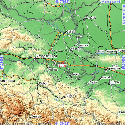 Topographic map of Štitar