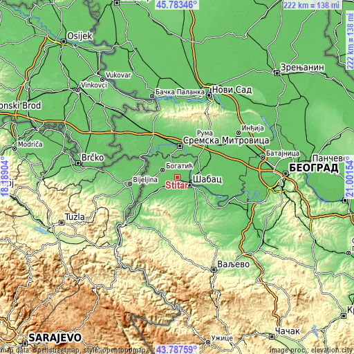 Topographic map of Štitar