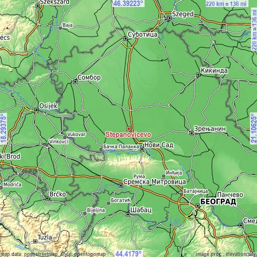 Topographic map of Stepanovićevo