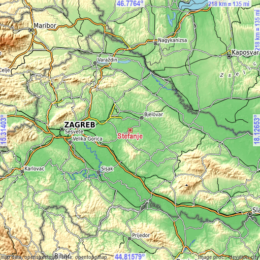 Topographic map of Štefanje