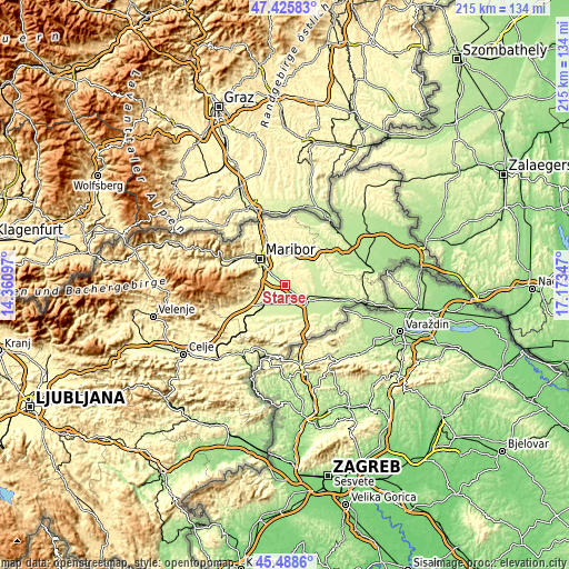 Topographic map of Starše