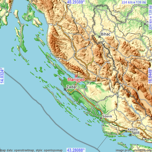 Topographic map of Starigrad