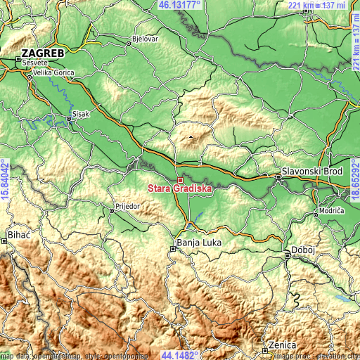 Topographic map of Stara Gradiška