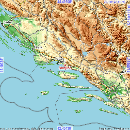 Topographic map of Srinjine