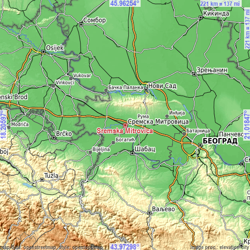 Topographic map of Sremska Mitrovica