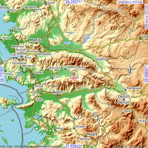 Topographic map of Çaylı