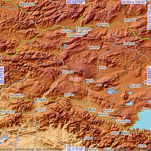 Topographic map of Çaylar