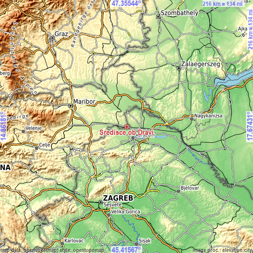 Topographic map of Središče ob Dravi