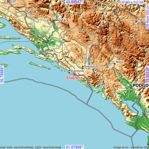 Topographic map of Srebreno