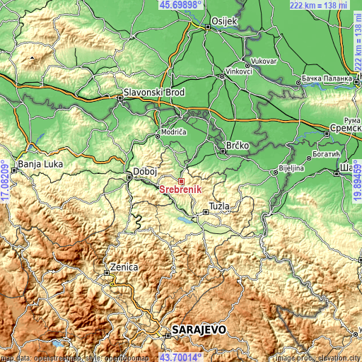 Topographic map of Srebrenik