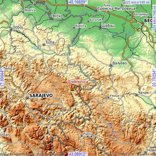 Topographic map of Srebrenica