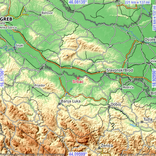 Topographic map of Srbac